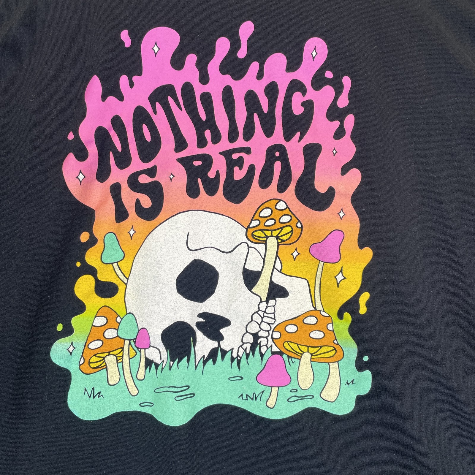 Spencer's Nothing Is Real Skull Mushroom Graphic T-Shirt Adult Black Size XL gallery