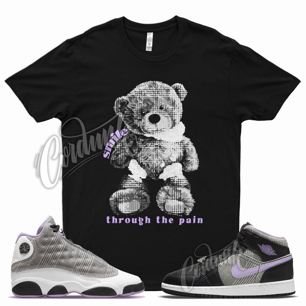 SMILE T Shirt for J1 1 Mid SE GS Houndstooth Lilac Silver Plaid Violet 13 gallery