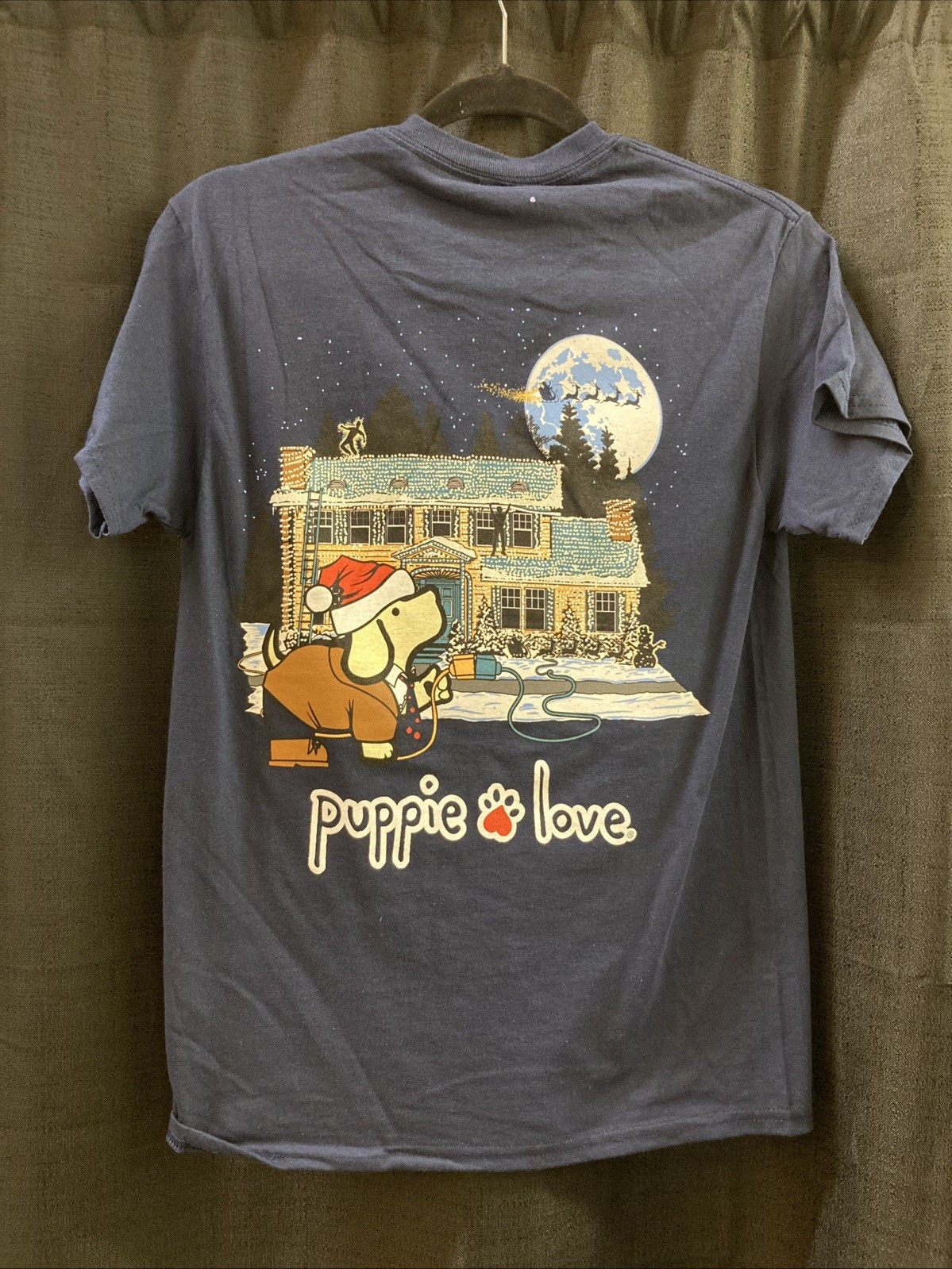 S Puppie Love Navy Blue Christmas House T-Shirt gallery