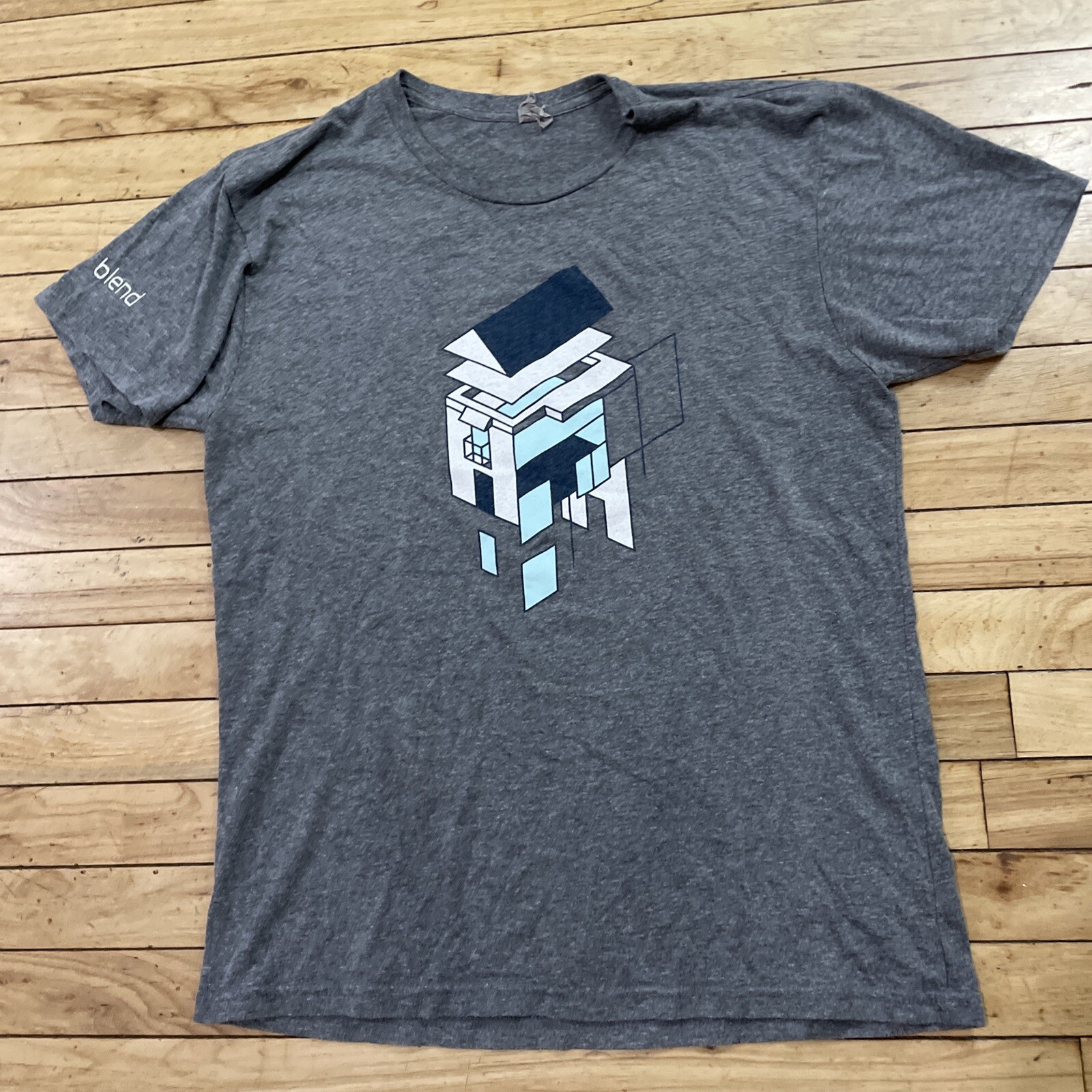 Geometric Art House Shirt Men L Stretch Graphic Tee Gray Casual Short Sleeve