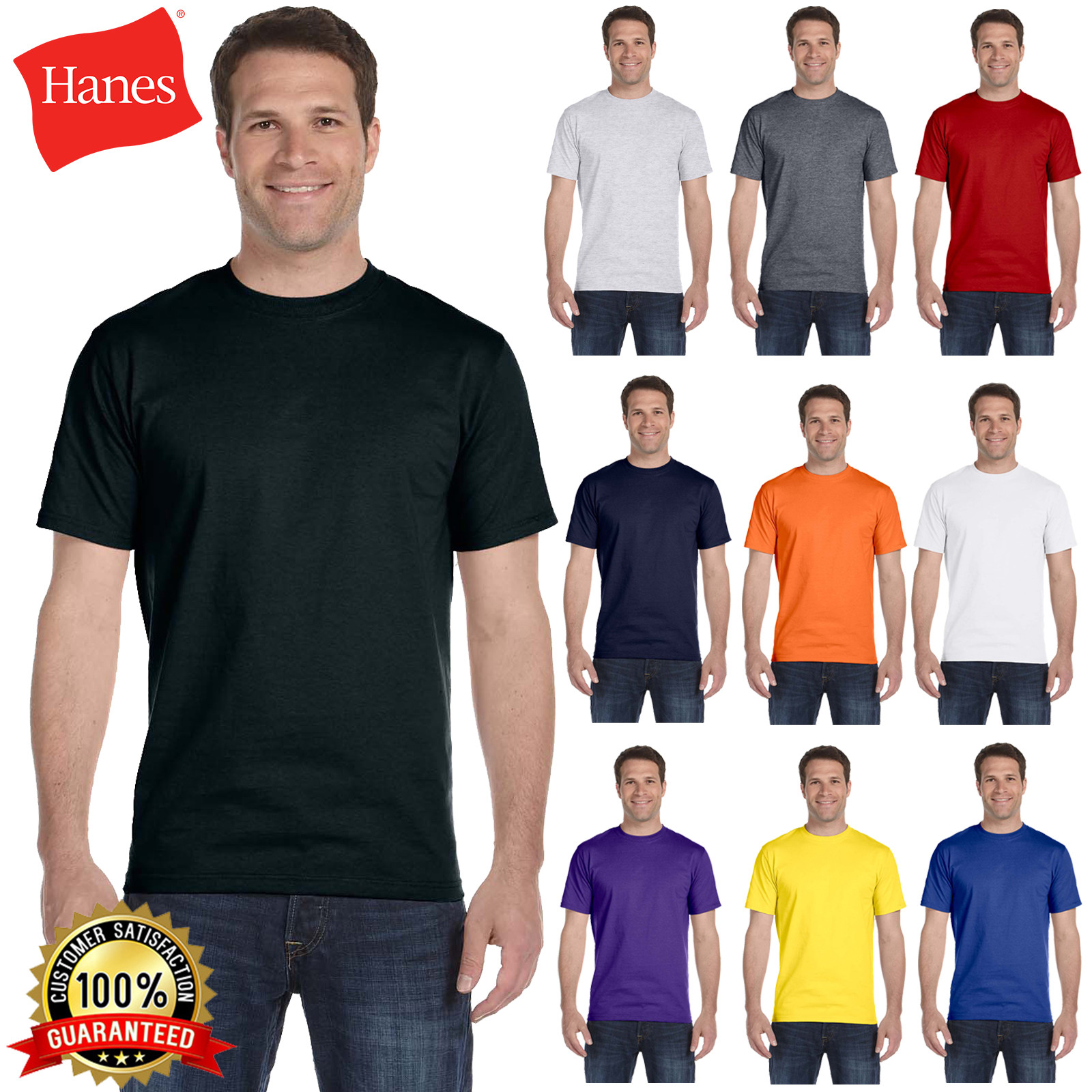 Hanes Men’s ComfortSoft 100% Cotton Lay Flat Collar Blank T-Shirt 5280 S-4XL