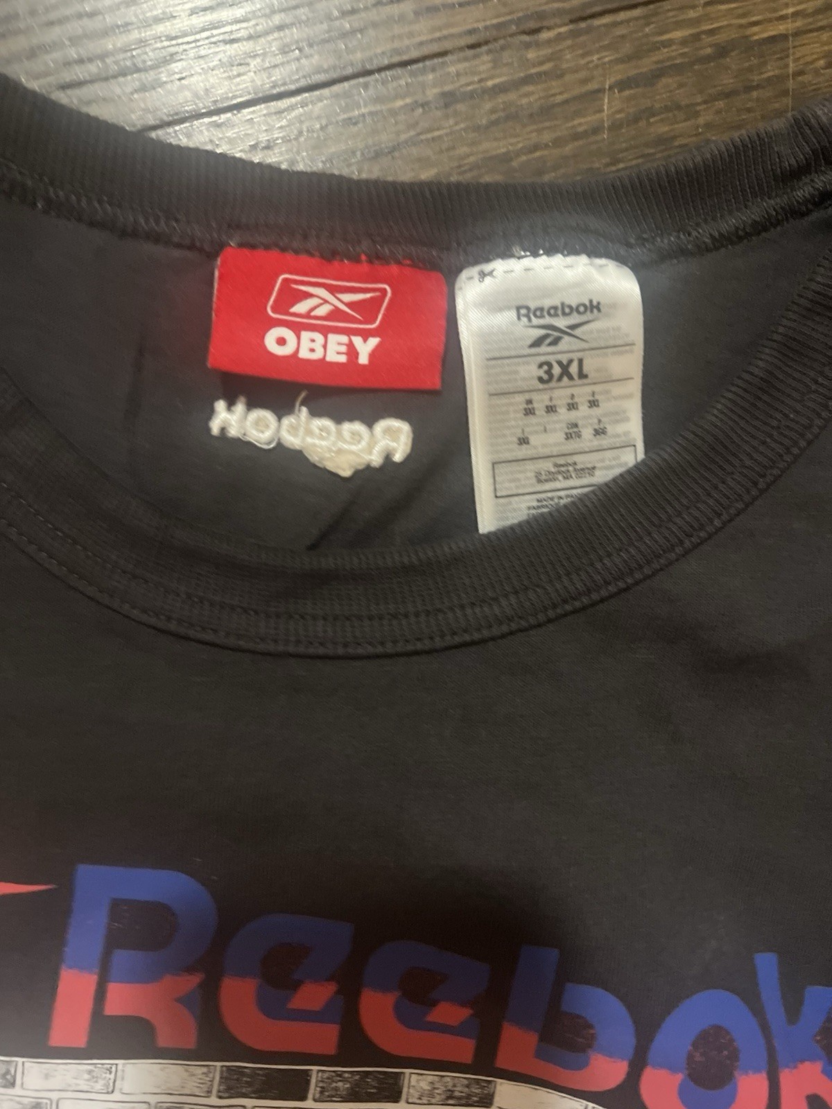 Reebok x OBEY Black Double-Sided Graphic Logo Crew Neck T-Shirt Men's 3XL gallery