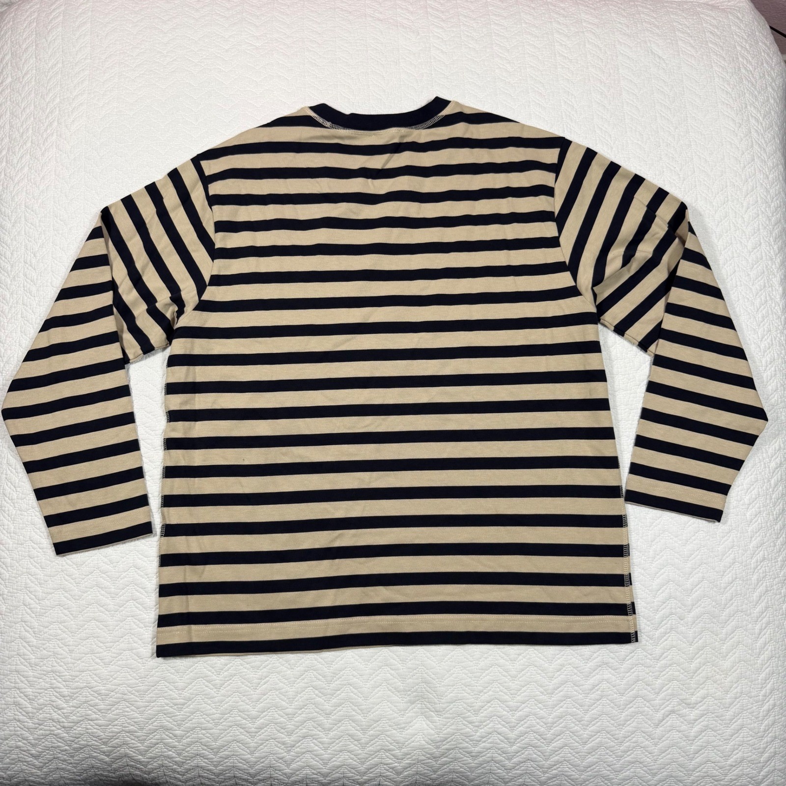 Reiss Perry Mens Long Sleeve Shirt L Striped Pocket Navy Tan Cotton Nautical gallery