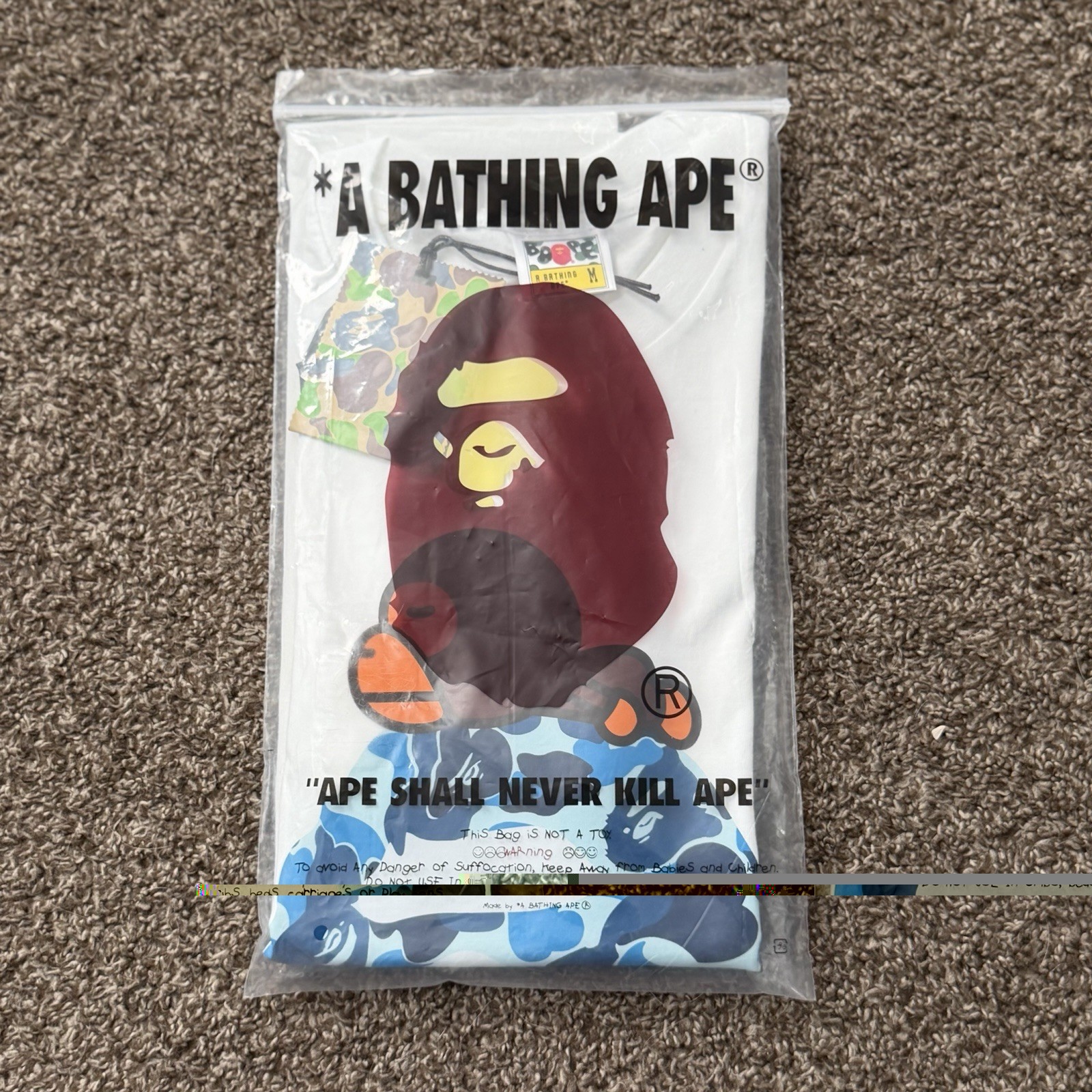 A Bathing Ape BAPE Baby Milo Men's M White/Blue Logo Graphic Tee Shirt gallery