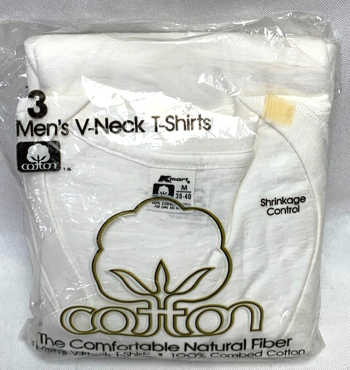 Vintage 3 Pack Kmart Brand Men's V-Neck White T-Shirts 100% Combed Cotton Size M gallery