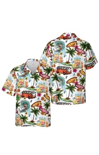 Funny Summer Beach Party Surfing Coconut Floral Hawaiian Shirt unisex