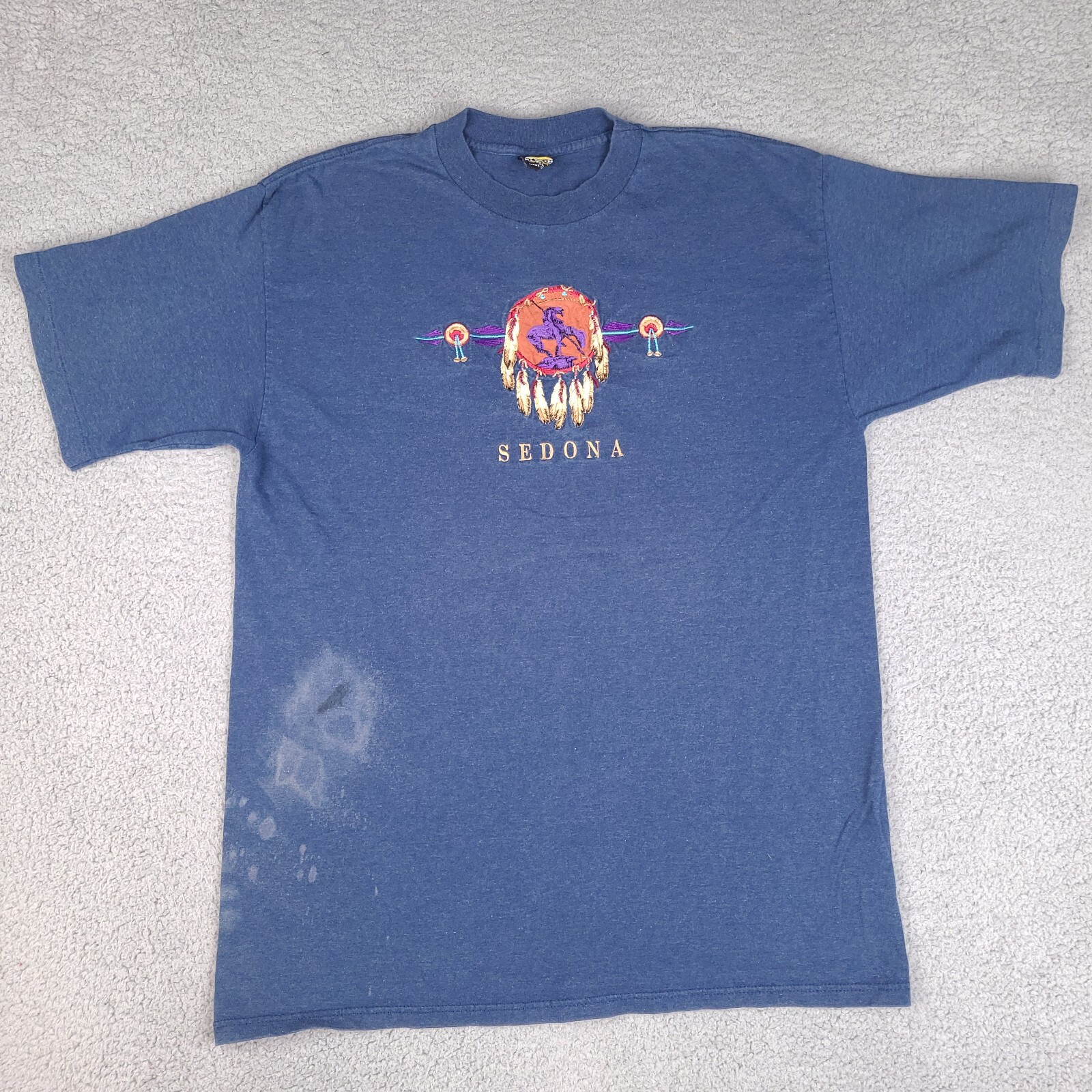 Vintage HL Miller Gold Shirt Mens XL Sedona Arizona Embroidered Single Stitch gallery