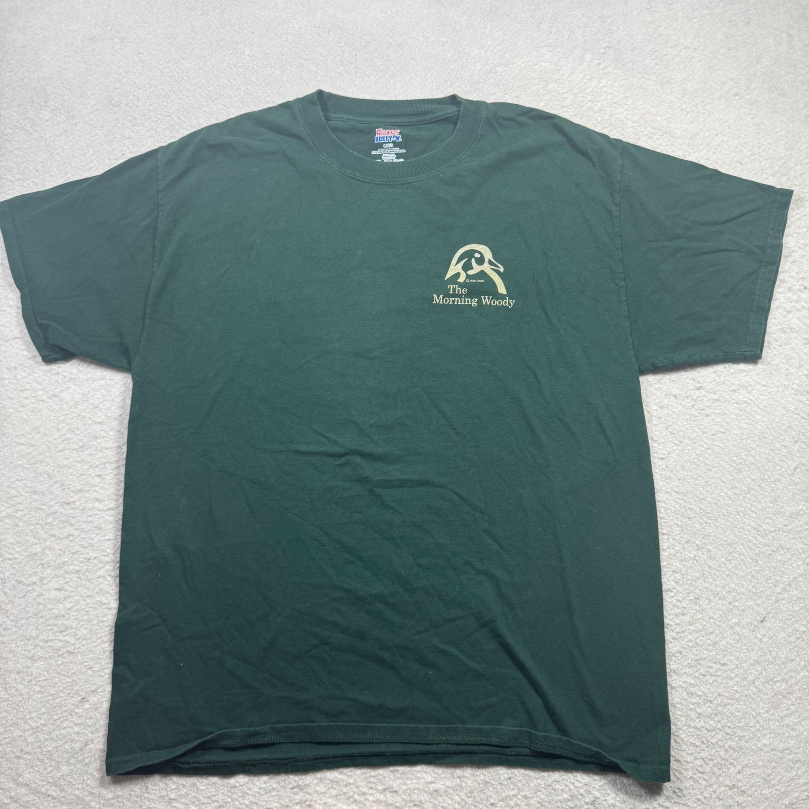 Hanes Beefy-T The Morning Woody Graphic Tee Mens L Green Good Wood Life 2006