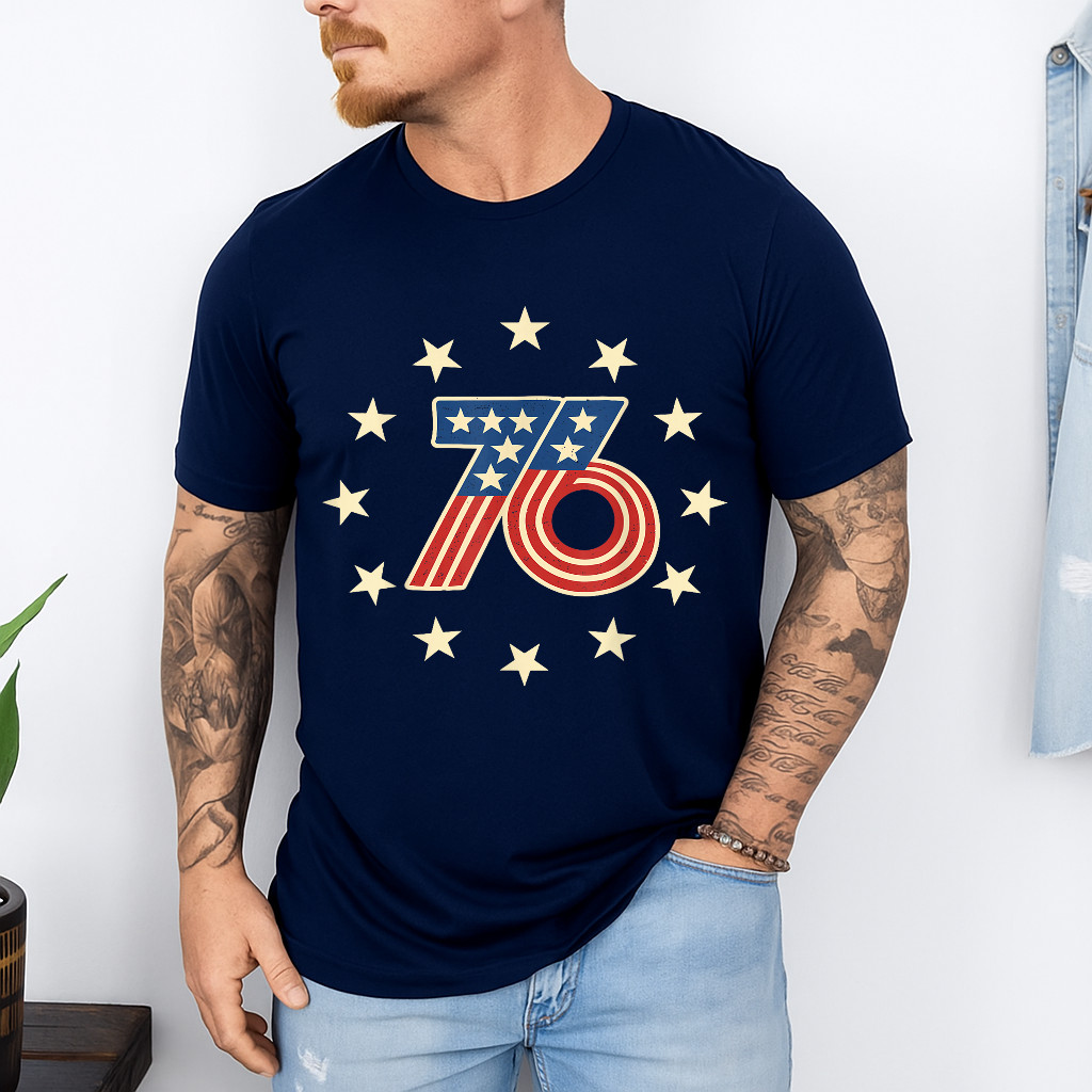 50th Birthday 1976 USA Bicentennial Groovy Retro Number 76 T-Shirt gallery