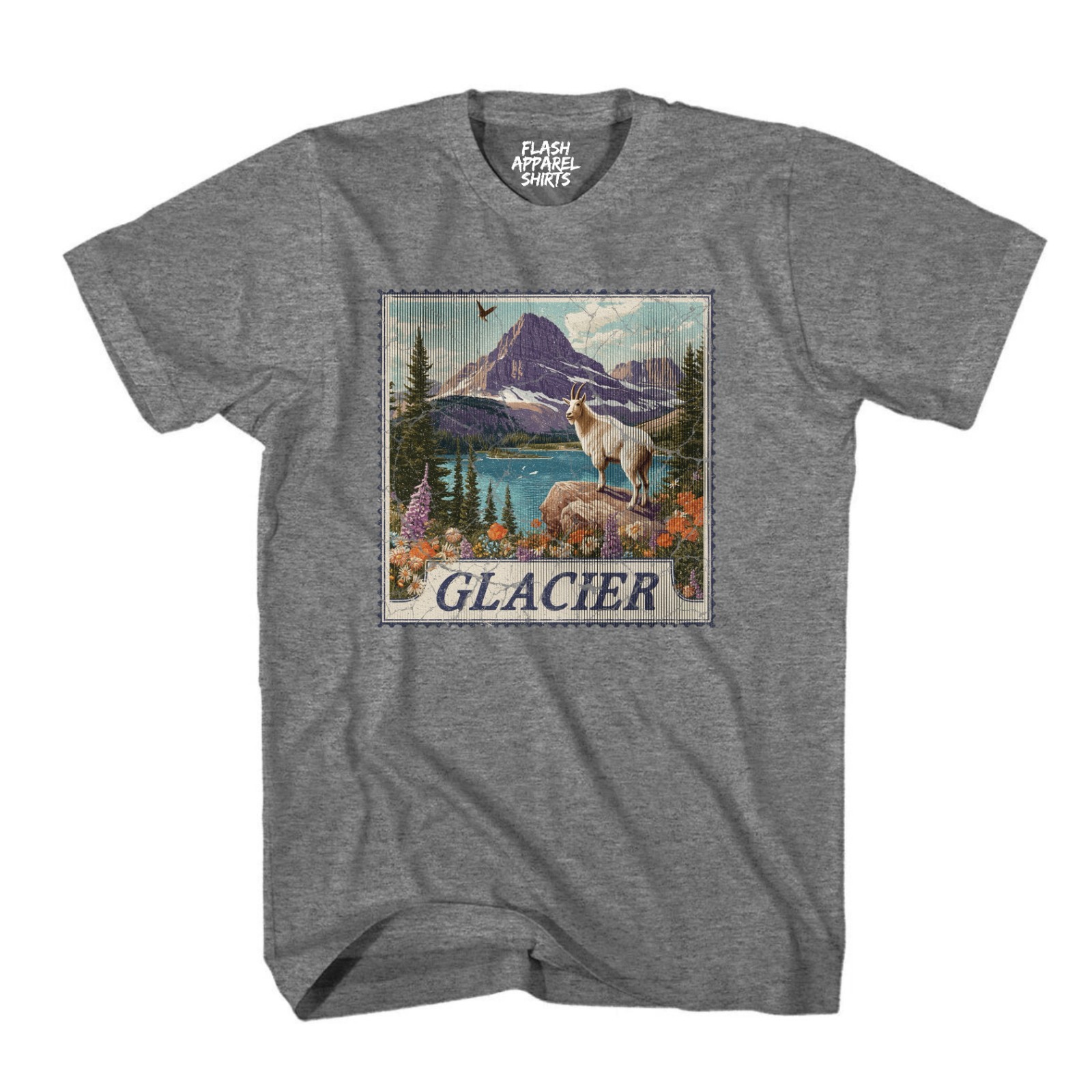 Glacier National Park Shirt Montana Stamp T Shirt Camping Hiking Wildlife Nature gallery