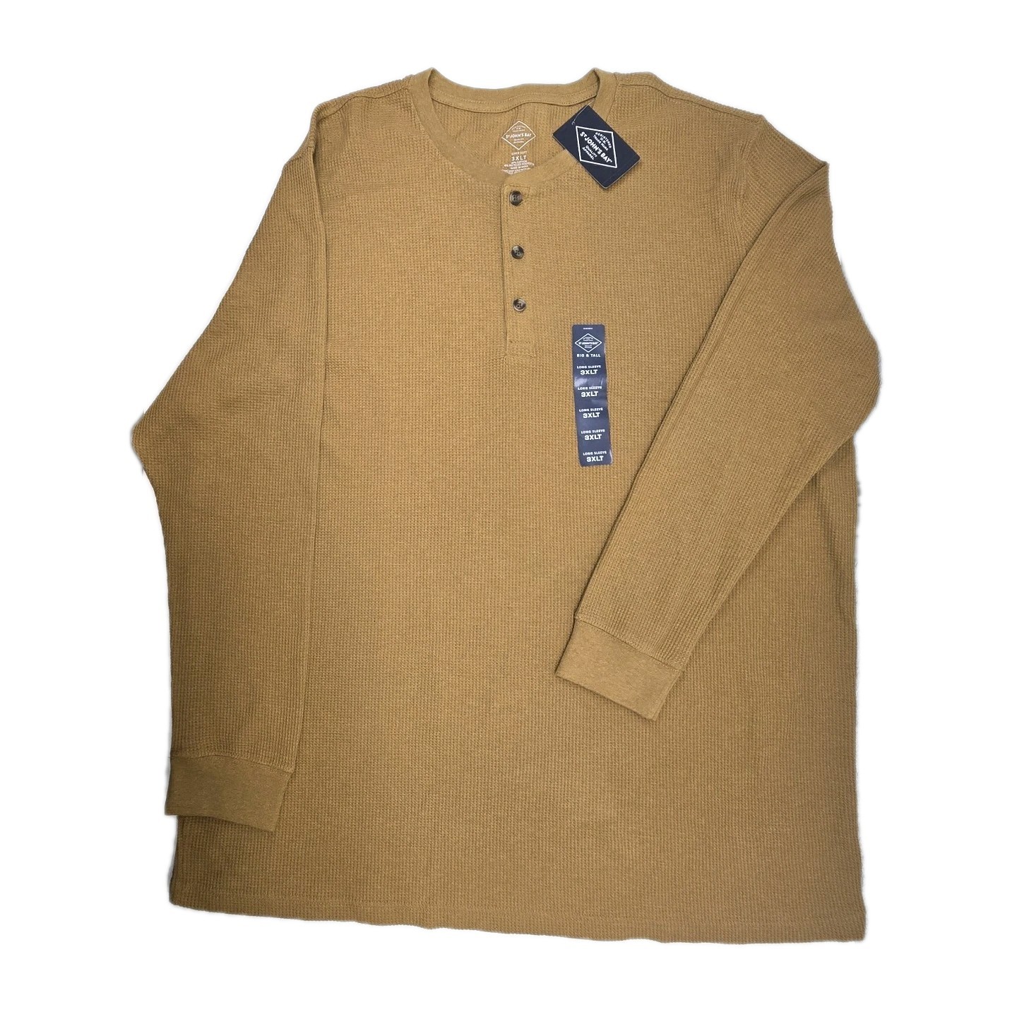 St. John’s Bay Men’s 3XLT Waffle Knit Henley Shirt Long Sleeve Mustard Gold NWT