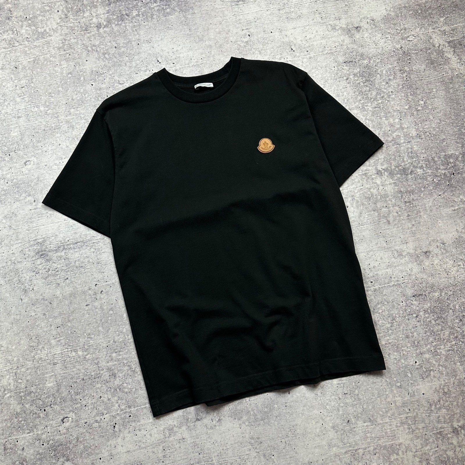 Moncler Black Logo Patch T-Shirt Mens Size S Crew Neck Cotton Italy