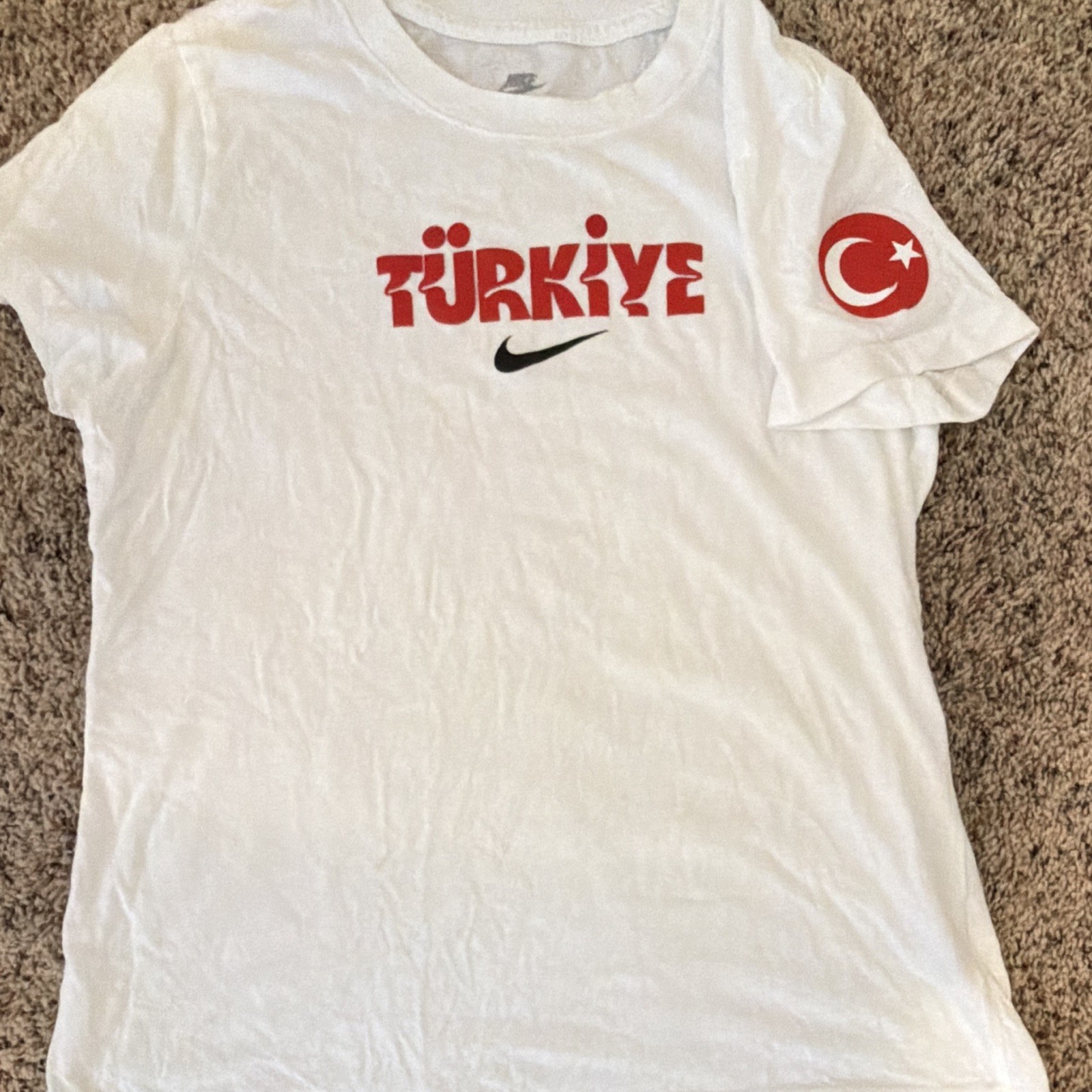 Nike Turkey Graphic Print Logo White Crew Neck Short Sleeve T-Shirt youth M