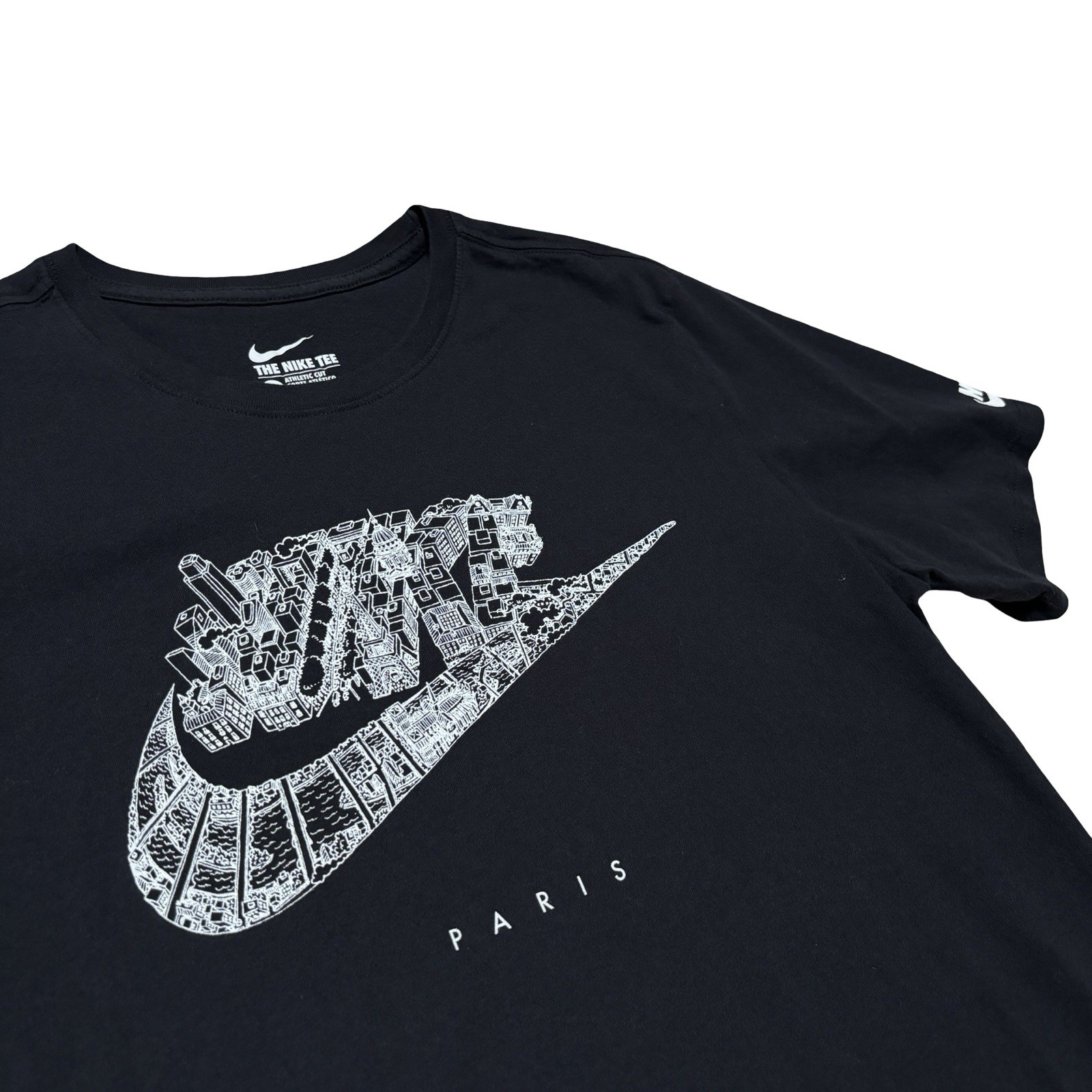 Nike Men's Paris France City Skyline Logo T Shirt Black Size Large 21 x 28 gallery