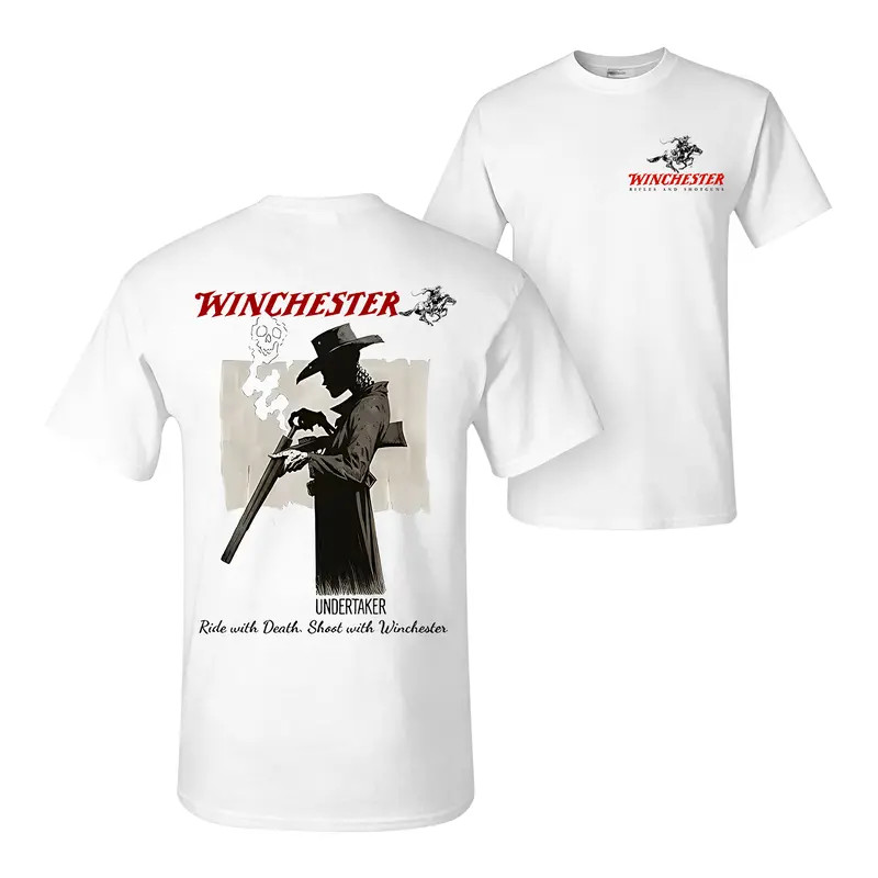 Winchester Undertaker T-Shirt-Grim Reaper CowboyGraphic Tee with Skull and Rifle