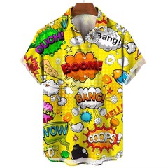 Mens Button Down Urban Graffiti Art Print Hawaiian Top Novelty Summer Gift Shirt