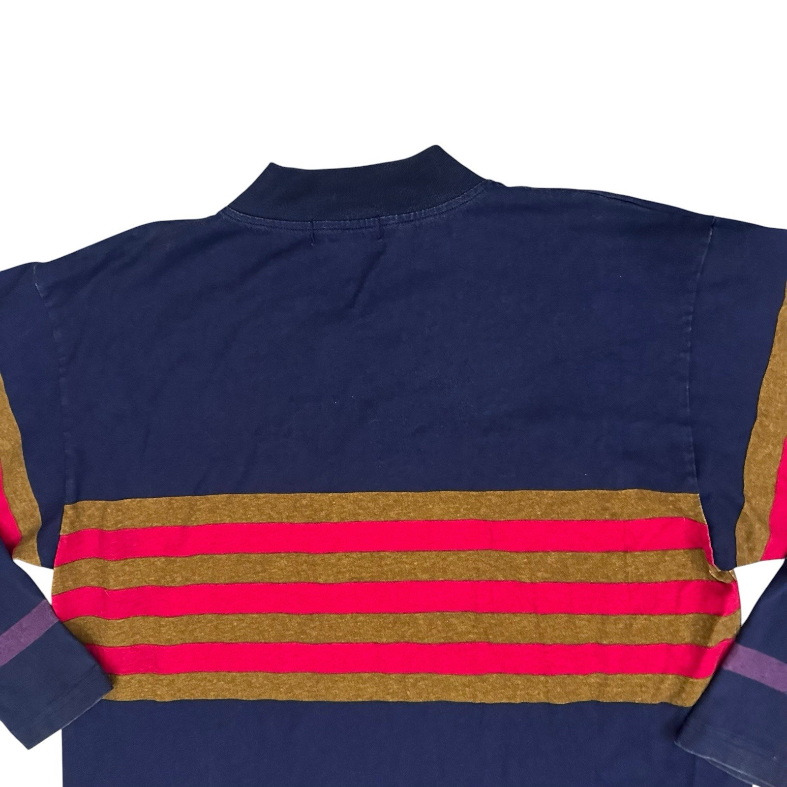 Vintage Americo Long Sleeve Mock Neck Shirt Me A Men’s L Navy Red Stripe 90s USA gallery