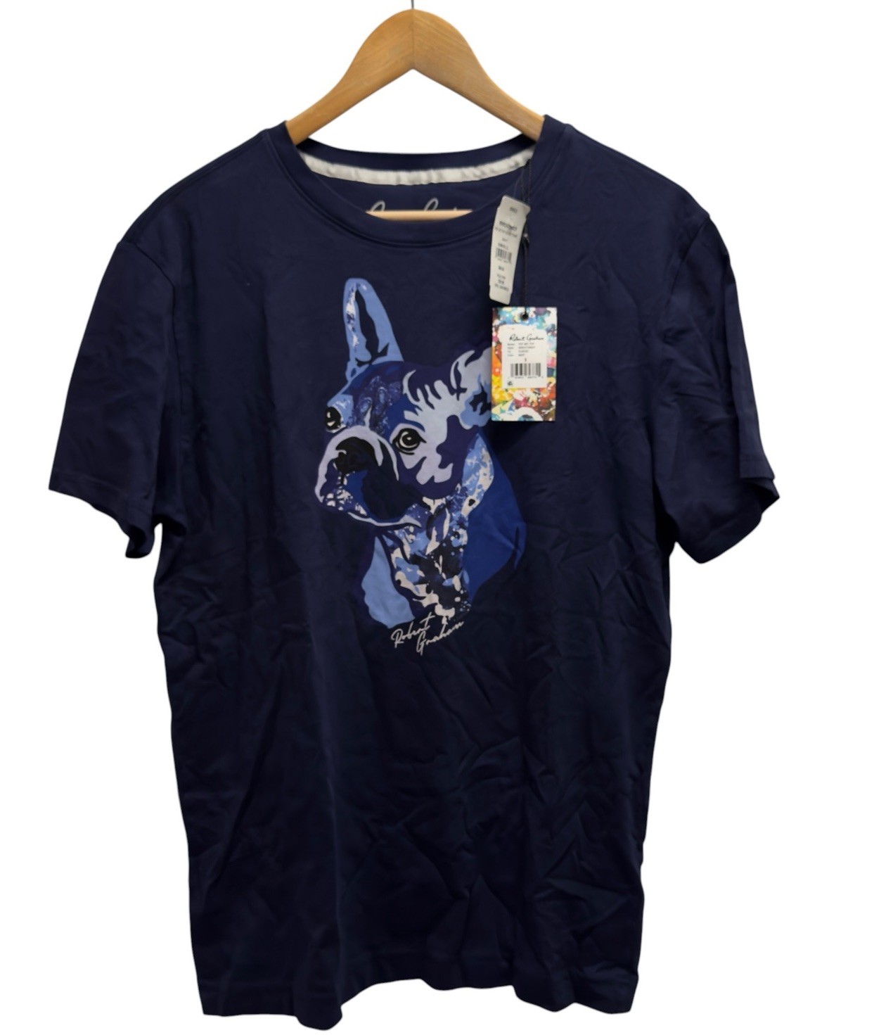 Robert Graham NEW Men's Small Classic Fit Navy Pop Art Pup Dog Crewneck T-Shirt gallery
