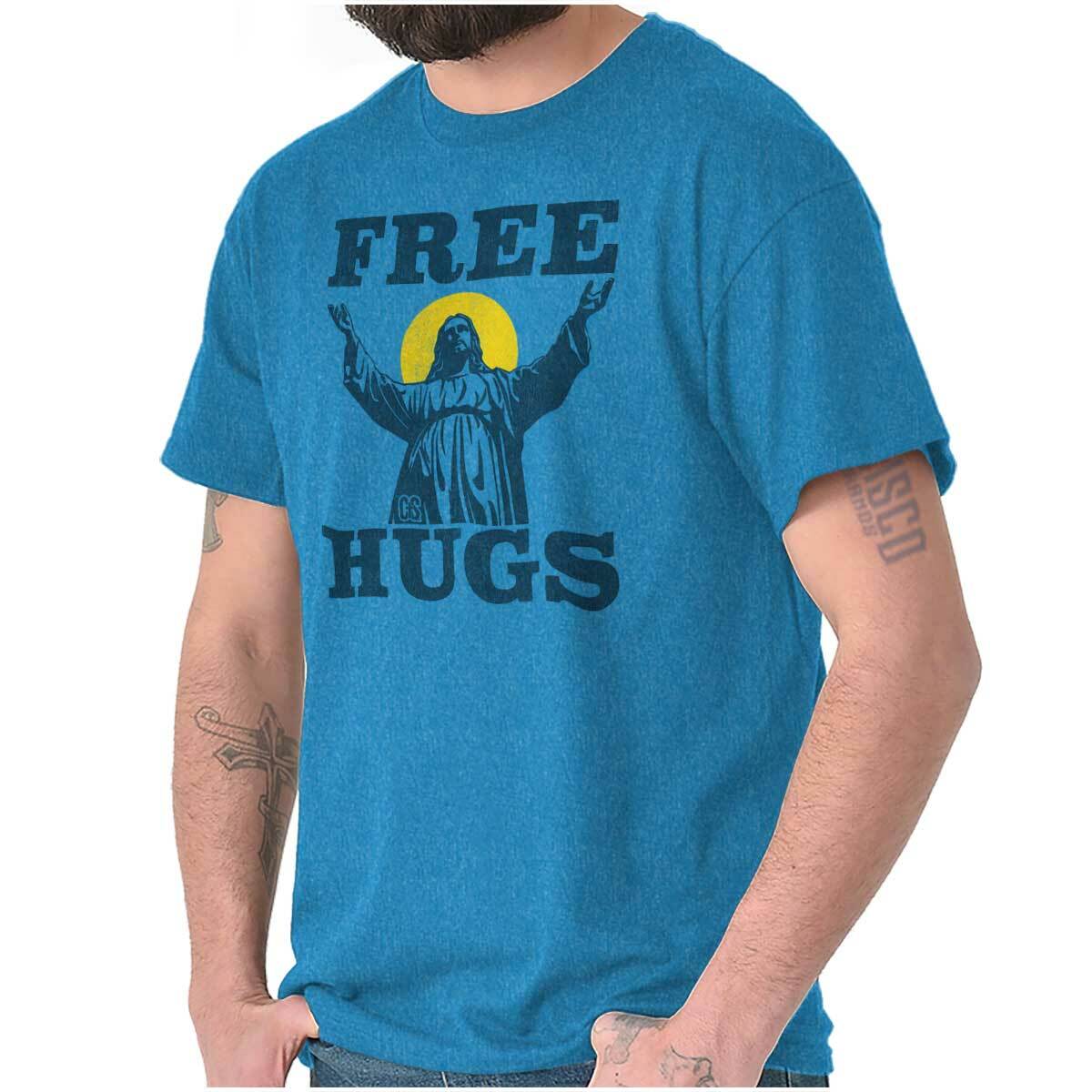 Free Hugs Jesus Christ Christian Religious Adult Short Sleeve Crewneck Tee