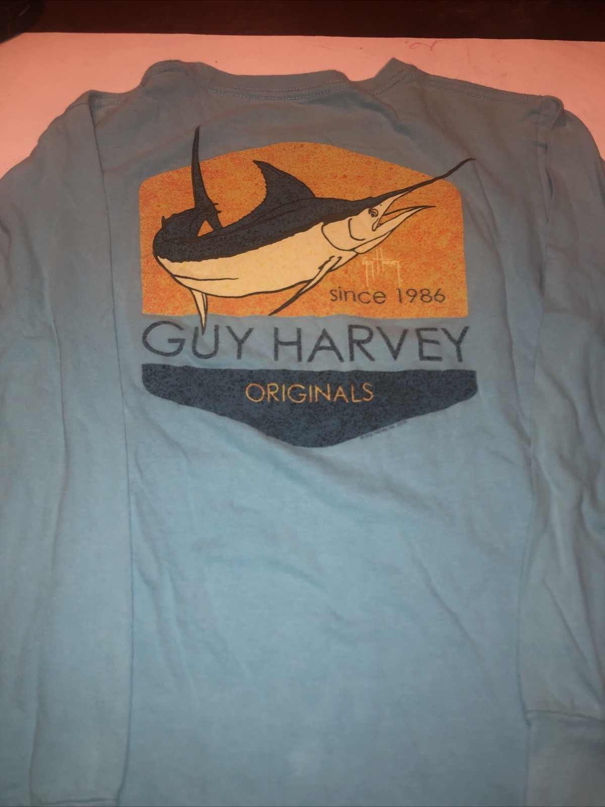 Guy Harvey Marlin Graphic T-Shirt Small Blue Fishing Logo Saltwater Ocean C1