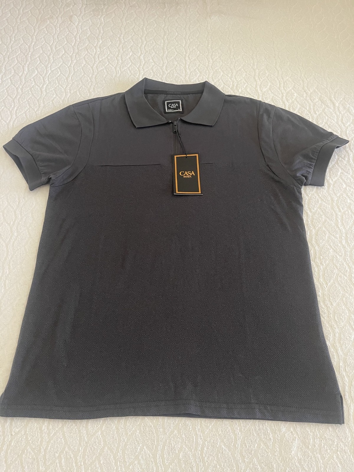 CASA MODA Couture Men’s Zip-Front Polo Shirt Black Quarter-Zip Front Closure