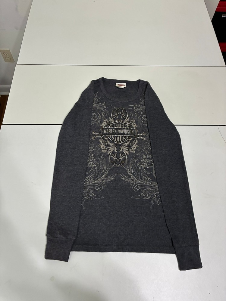 Harley Davidson Thermal Shirt Small Black Motorcycle Biker Grunge Skater Y2K VTG