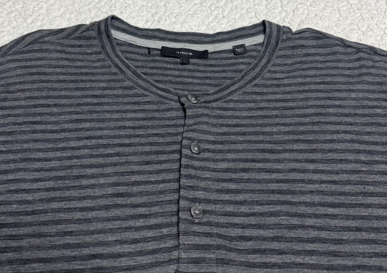 Vince Men's Long Sleeve Henley Striped Tee Gay/Black 100% Pima Cotton Sz L NWOT gallery