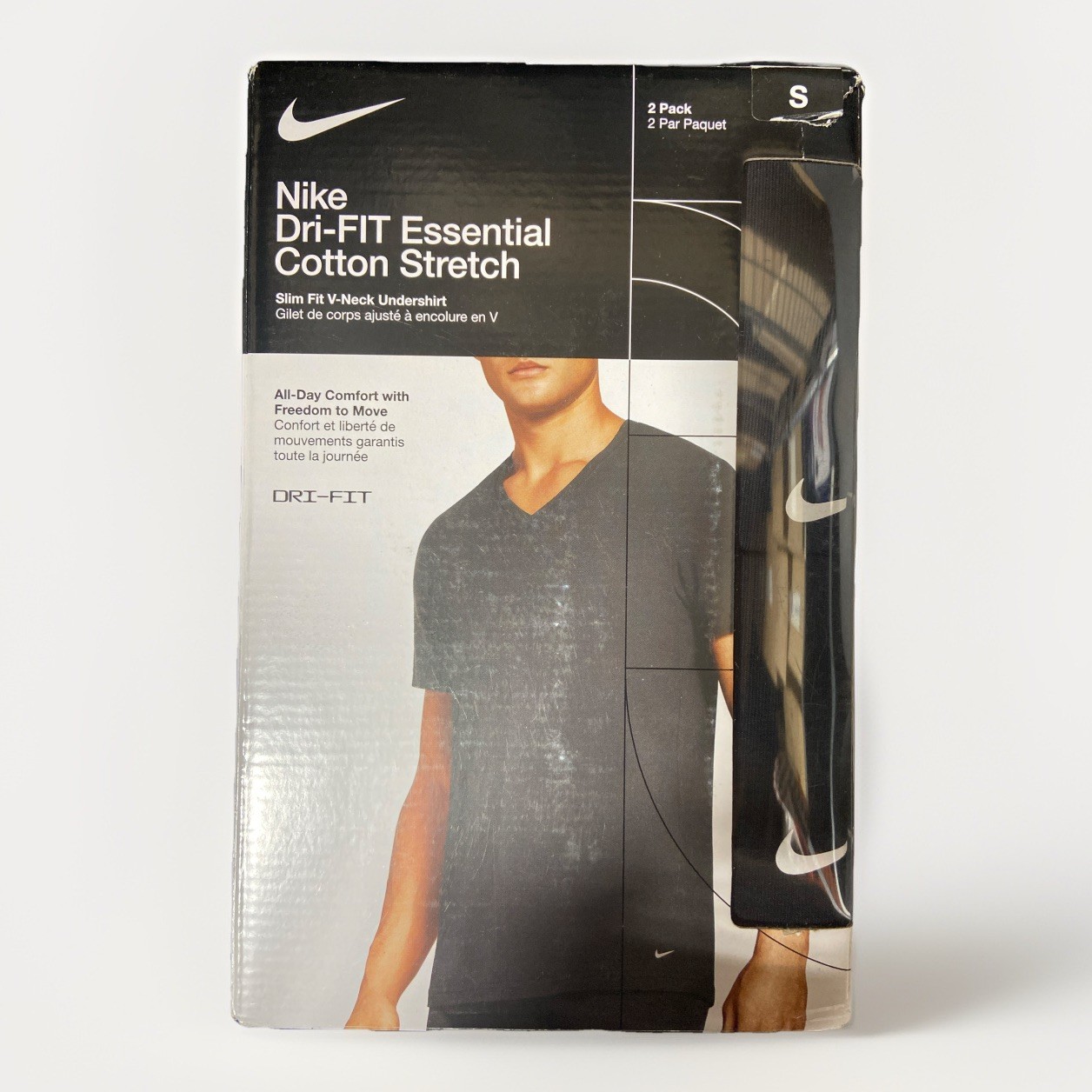 Nike Essential Cotton Stretch Slim Fit V-Neck 2 Pack Size S