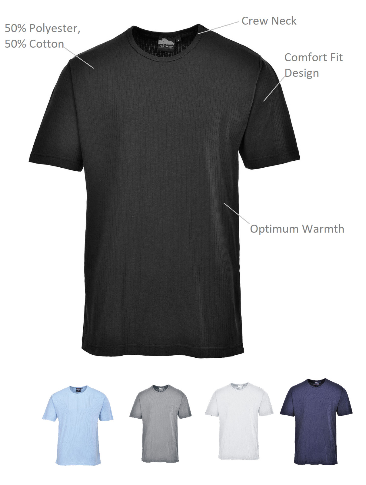 Portwest Thermal T-Shirt Short Sleeve Baselayers Cotton T-Shirt B120 gallery