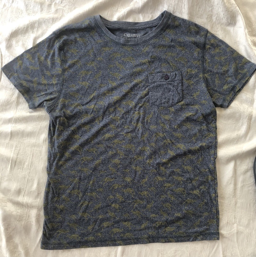Creative Destruction Short Sleeve T-Shirt Men’s L Blue with Yellow Kangaroos