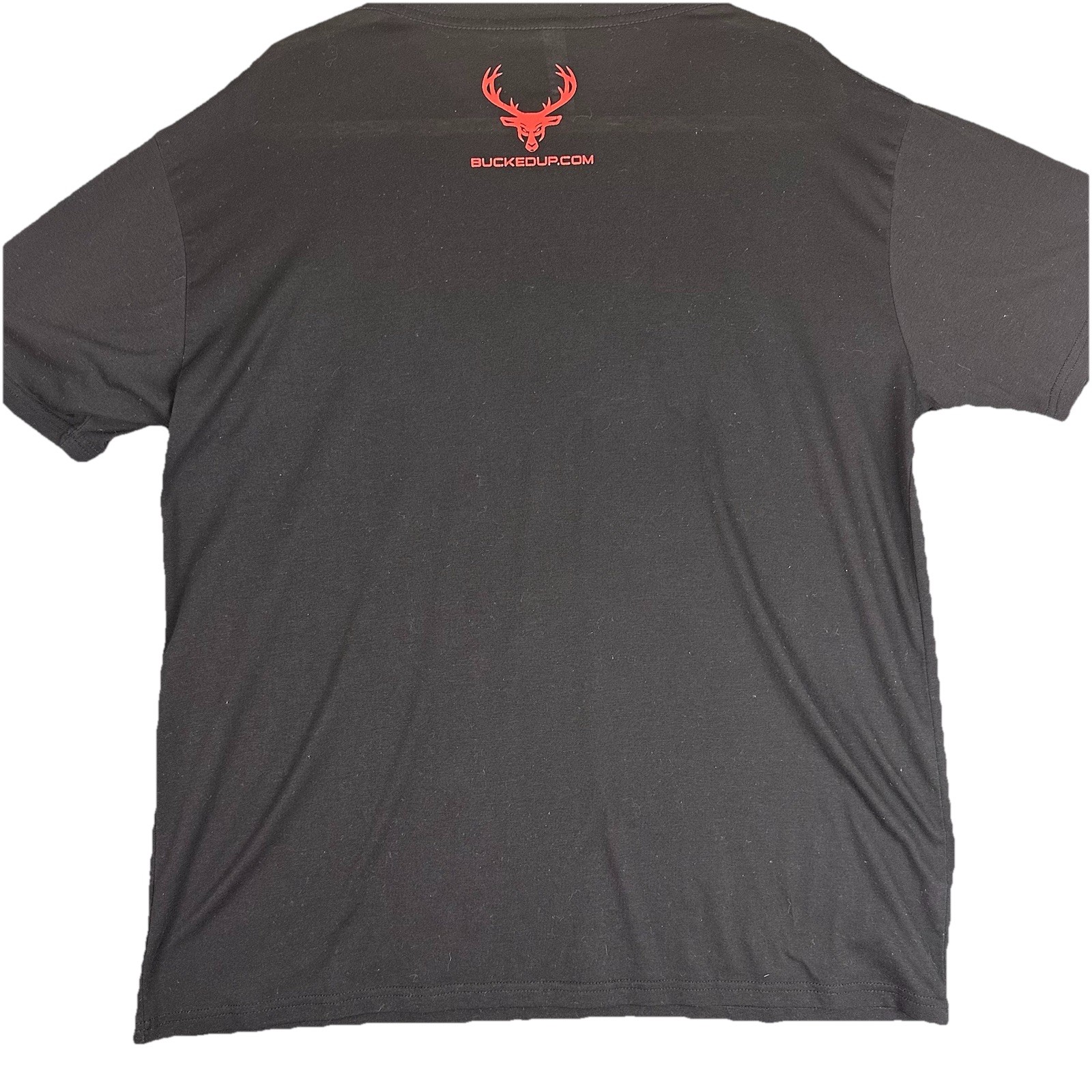 Bucked Up Deer Head Graphic T Shirt Black Red Logo Flag Sleeve Men’s XL gallery
