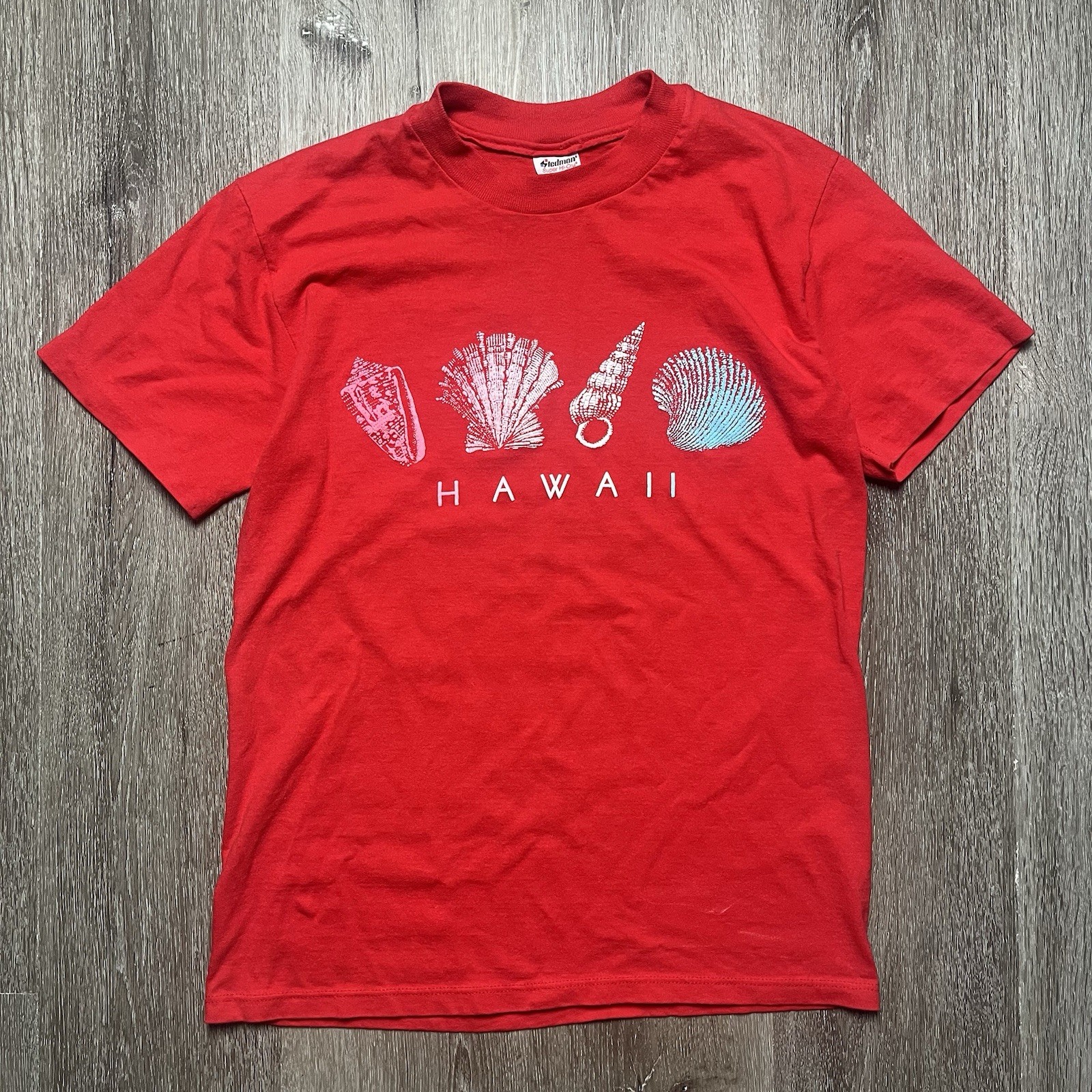 Vintage 80s 90s Hawaii Shell Puff Print Shirt Medium Beach Location Tee Made USA gallery