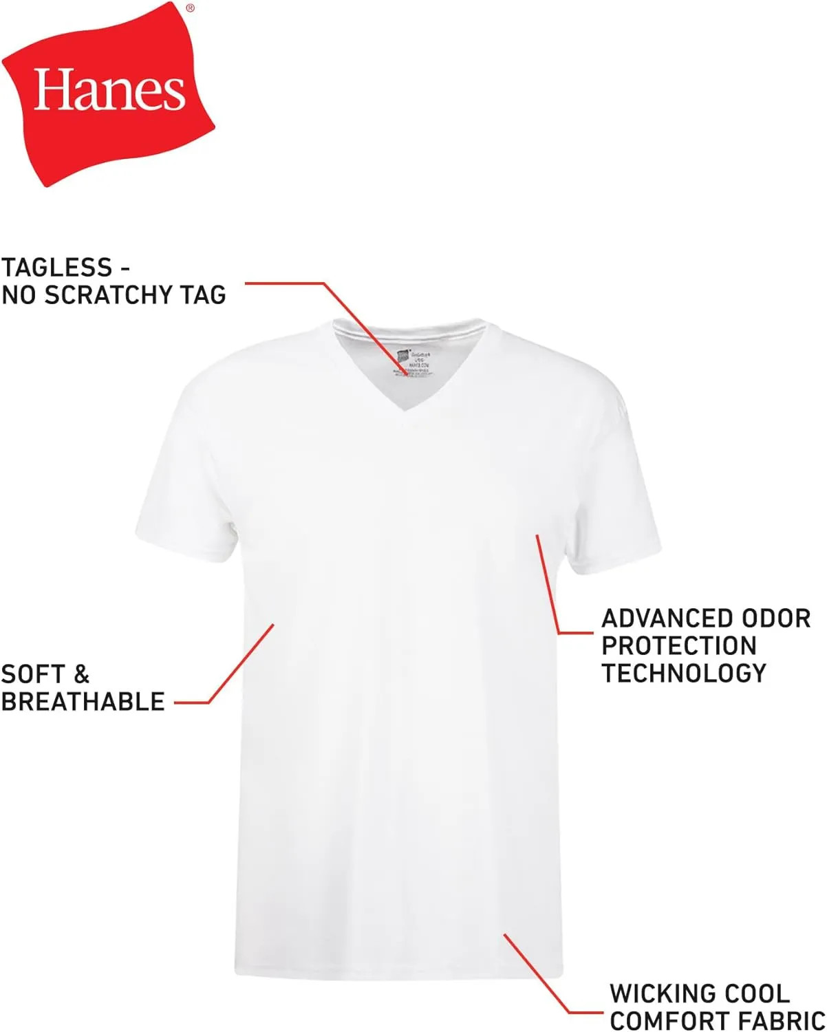 Hanes Mens V-Neck T-Shirt Pack Moisture Wicking Cotton Undershirts White gallery