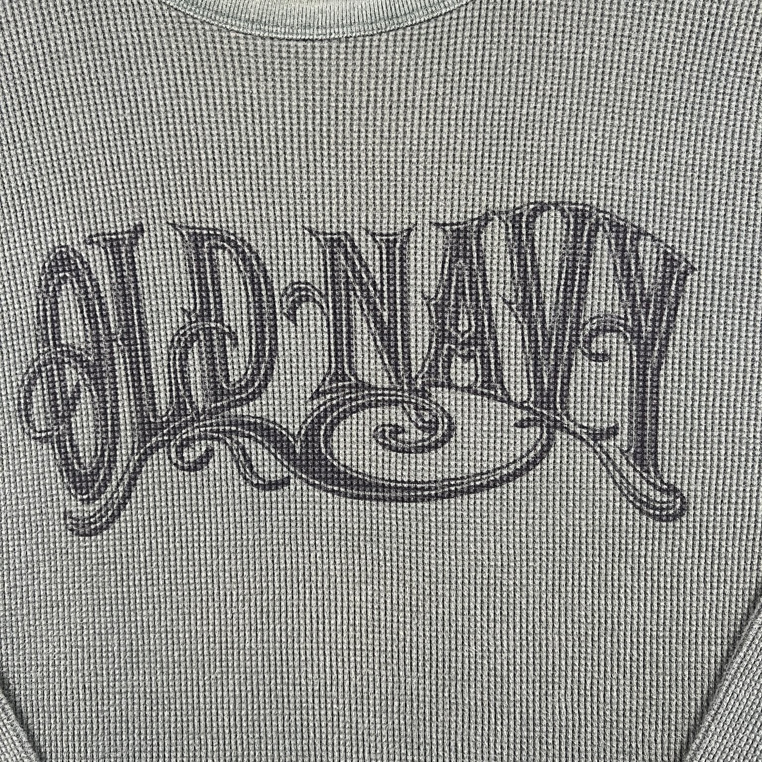VTG Old Navy T-Shirt Men M Green Thermal Waffle Long Sleeve Spellout Old English gallery