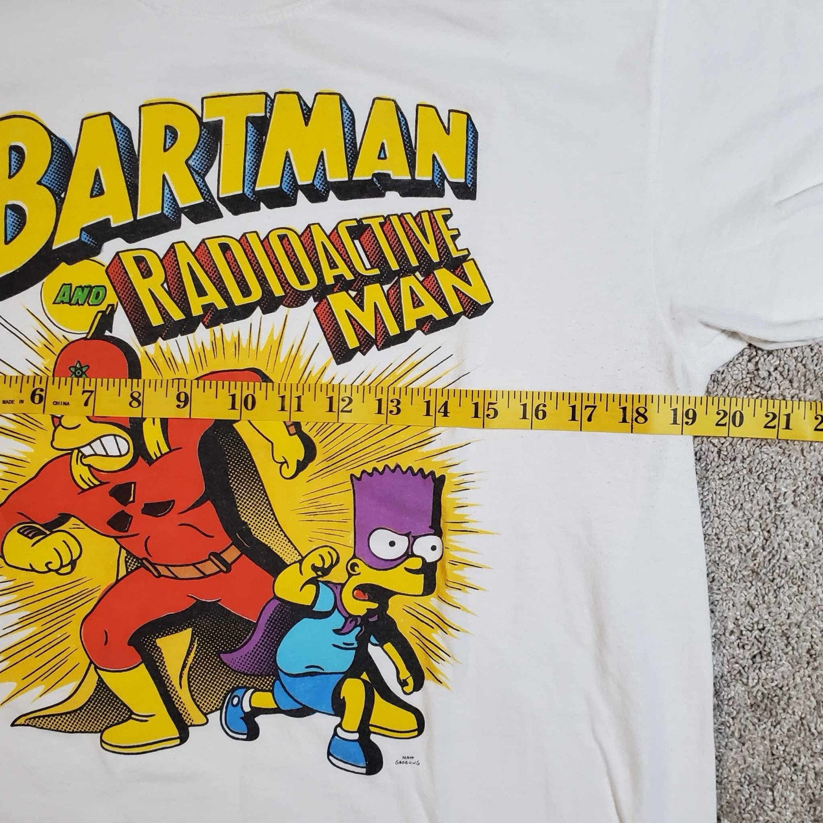 Simpson’s Bartman And Radioactive Man White T Shirt Bart & Homer Medium Distress gallery