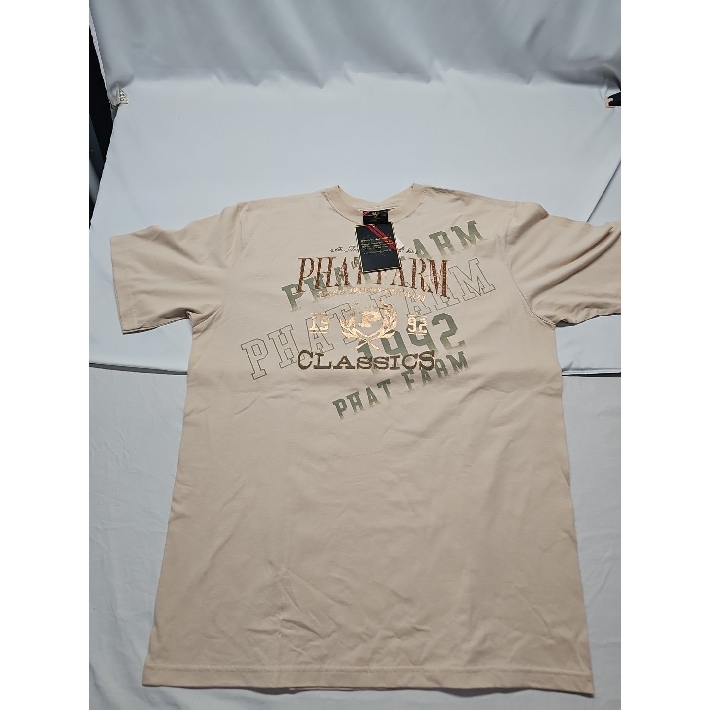 Phat Farm Mens Vintage Beige Graphic Design Retro Shirt 90s Y2K Hip Hop Sz 4xl gallery
