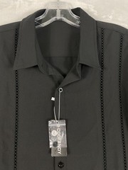 NWT Coofandy Button Up Shirt Men Sz L Black Long Sleeve Vacation Cuban