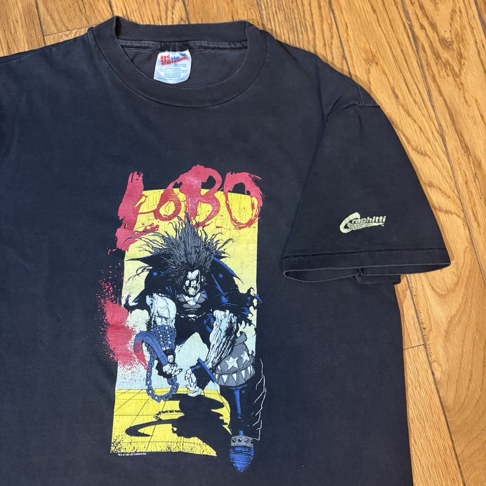 Vintage 1991 DC Comics Lobo Faded Black Graphic Tee Crew Neck M gallery