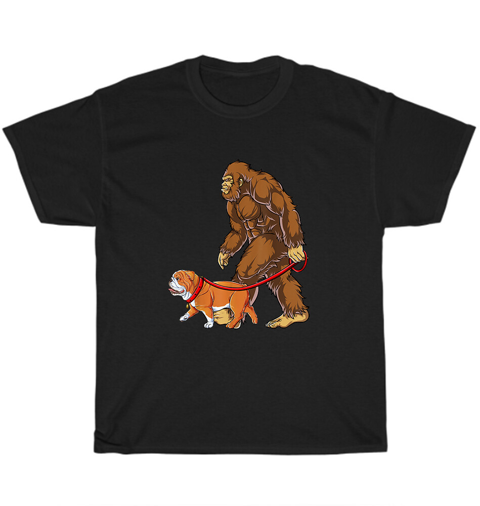 Bigfoot Dog Walk English Bulldog Walker Walking Sasquatch Puppy Lover T-Shirt gallery