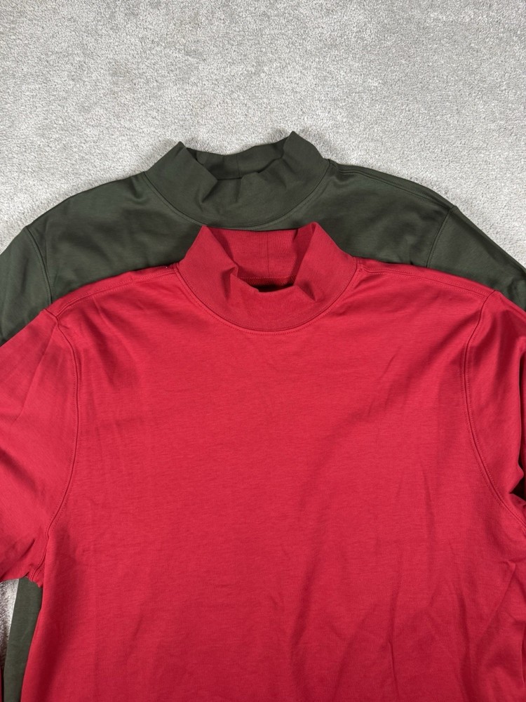 L.L. Bean Base Layer Shirt L-reg Green/red Cotton Turtleneck L/S Basic X2 NWOT