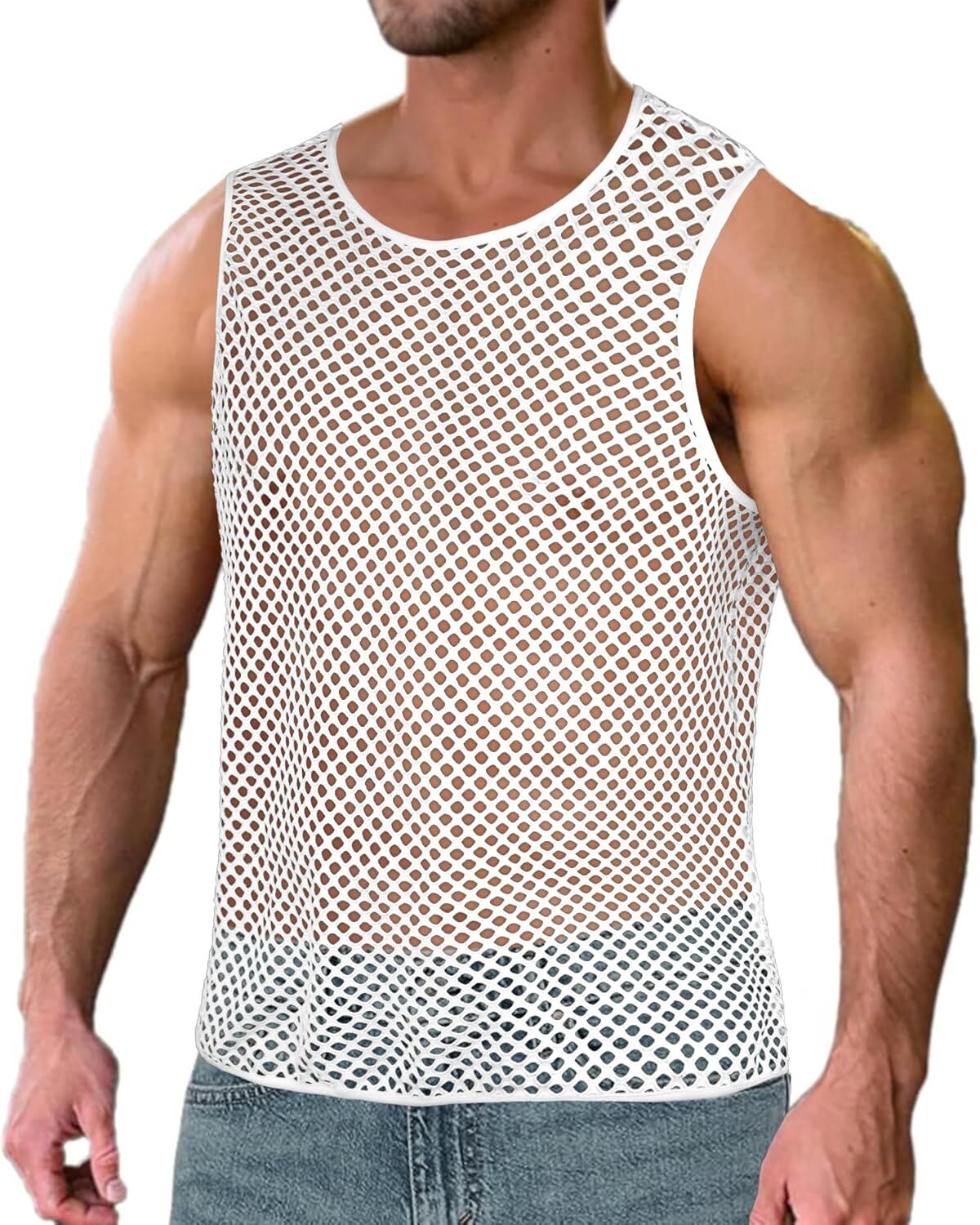 Men's See Through Mesh Muscle Tee Fitted Sleeveless Clubwear Top Breathable gallery