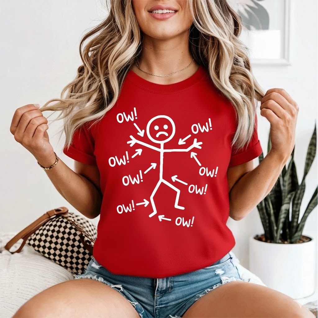 Ow Ow Ow Stick Character Figure Humor Chronic Pain Awareness T-Shirt gallery
