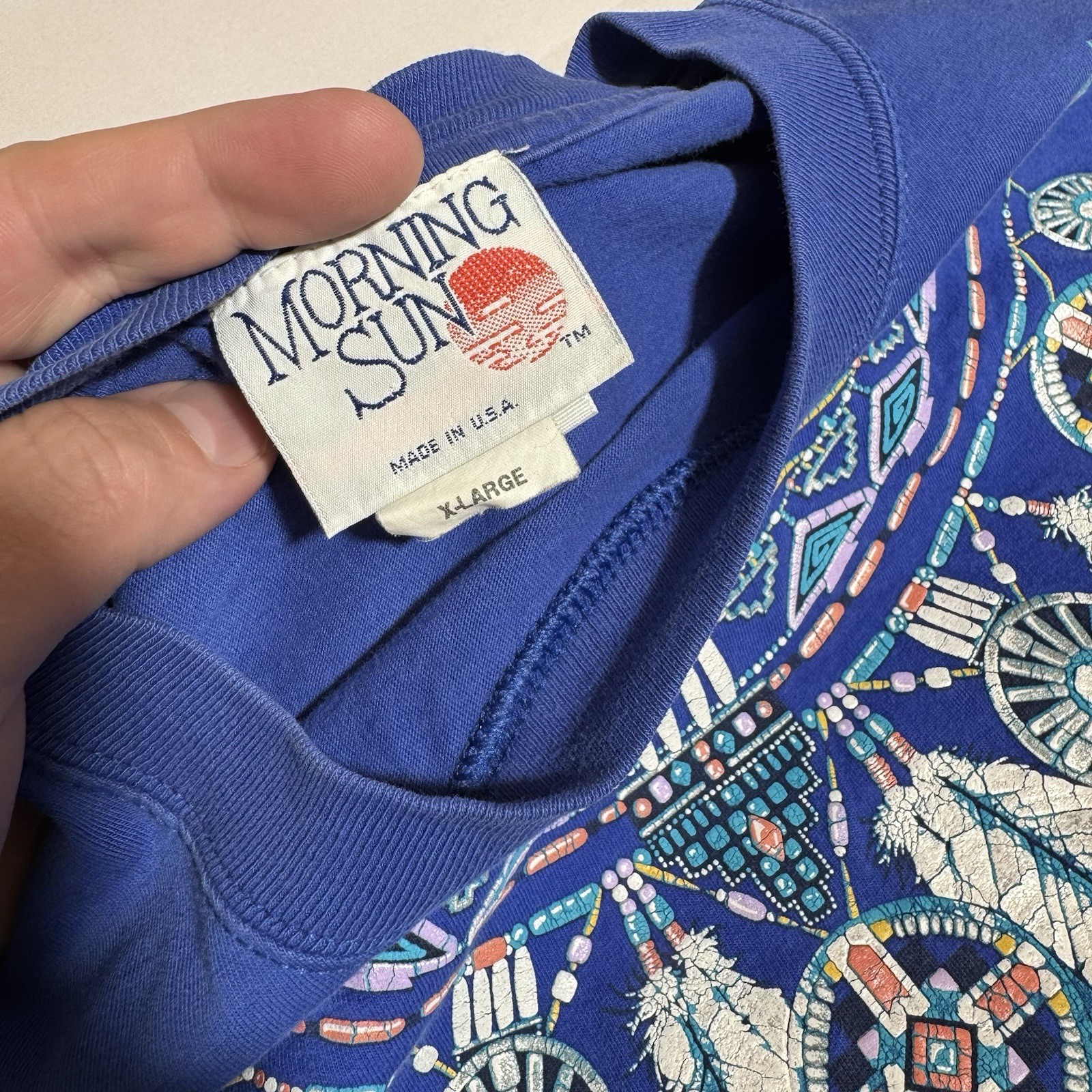 Morning Sun-Jerzees VTG Tee, Graphic, USA, 100% Combed Cotton, Blue, F/M, XL gallery