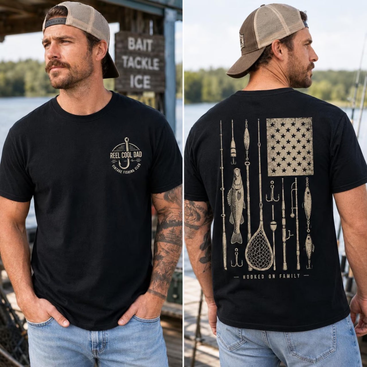 Fishing Dad Graphic 2 Sides Unisex T-Shirt, Reel Cool Dad T-Shirt, Fishing Tee gallery