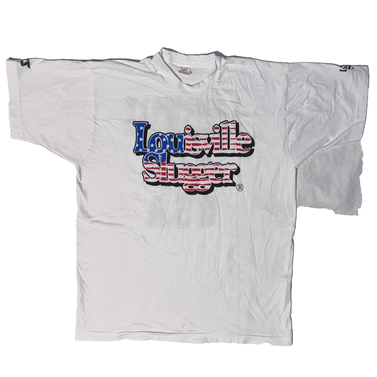 Vintage 90s Louisville Slugger Baseball USA Flag Logo Tshirt - XL 90s White TPS gallery