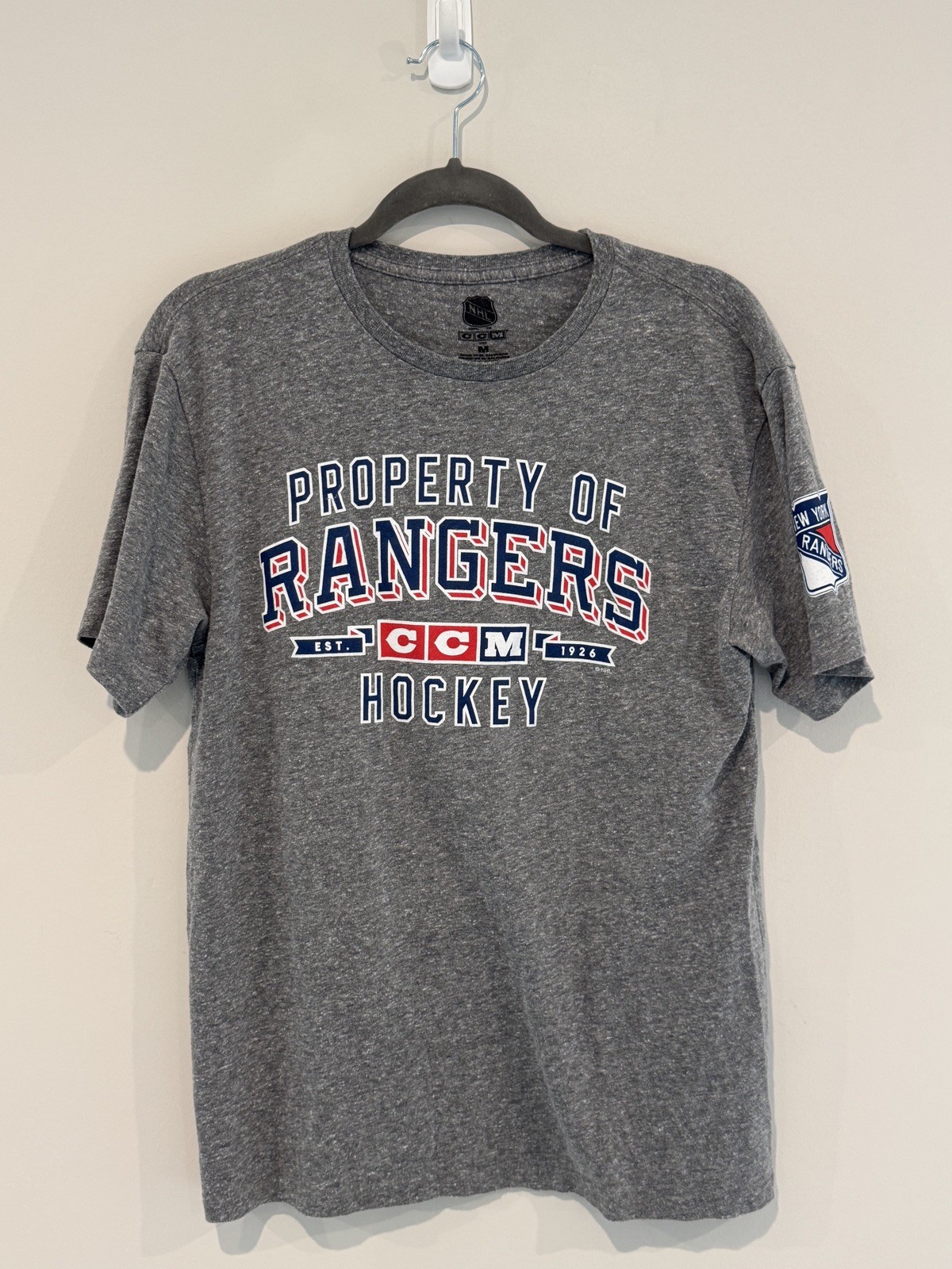 New York Rangers Mens T-Shirt Gray Medium Vintage NHL CCM 1926 Hocket gallery