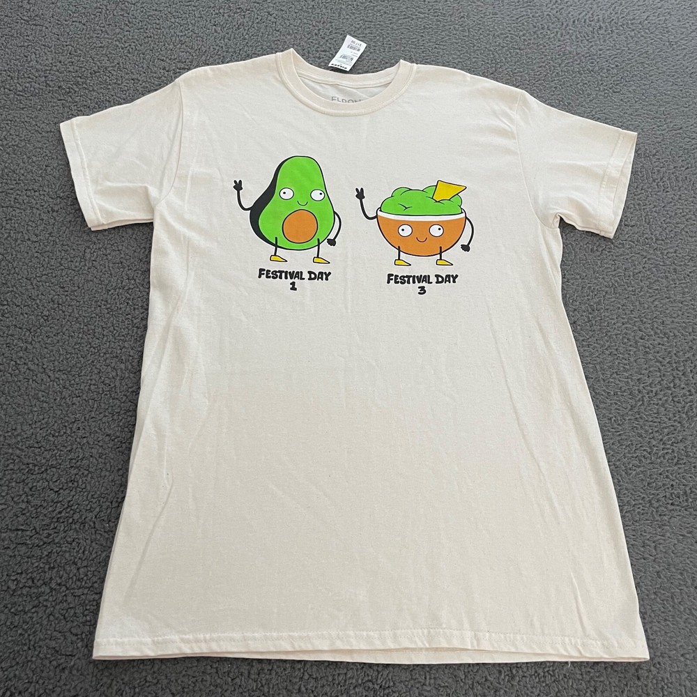 Eldon T-Shirt Mens Medium Cream Avocado Guacamole Cotton Casual Funny Dad