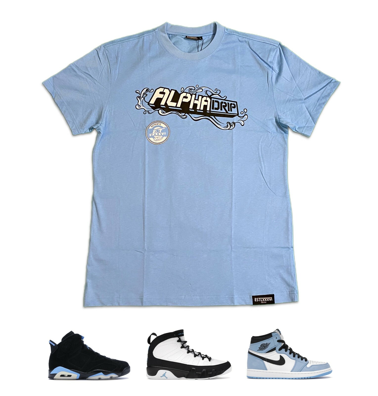 Tee to Match Air Jordan 1 Retro "Universal Blue", Size S-3XL, Alpha Drip Splash gallery