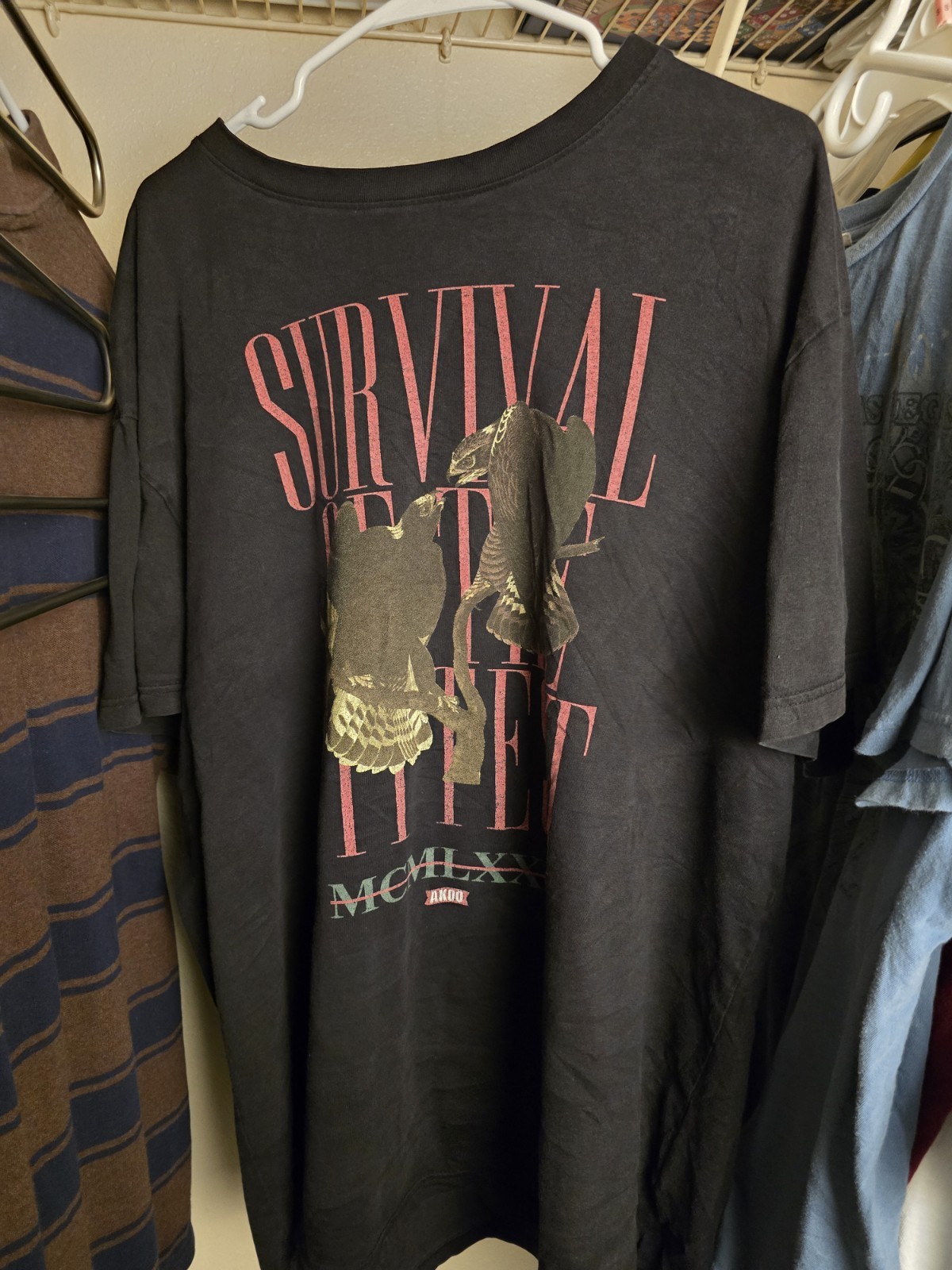 Akoo MFG CO. Vintage Size 2XL "Survival Of The Fittest" Graphic T-Shirt Hip Hop gallery