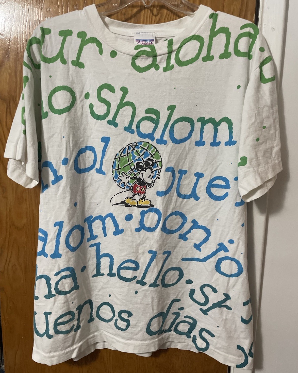 Vintage Disney Mickey Mouse Hello World All Over Print T Shirt OSFA 90s Land gallery